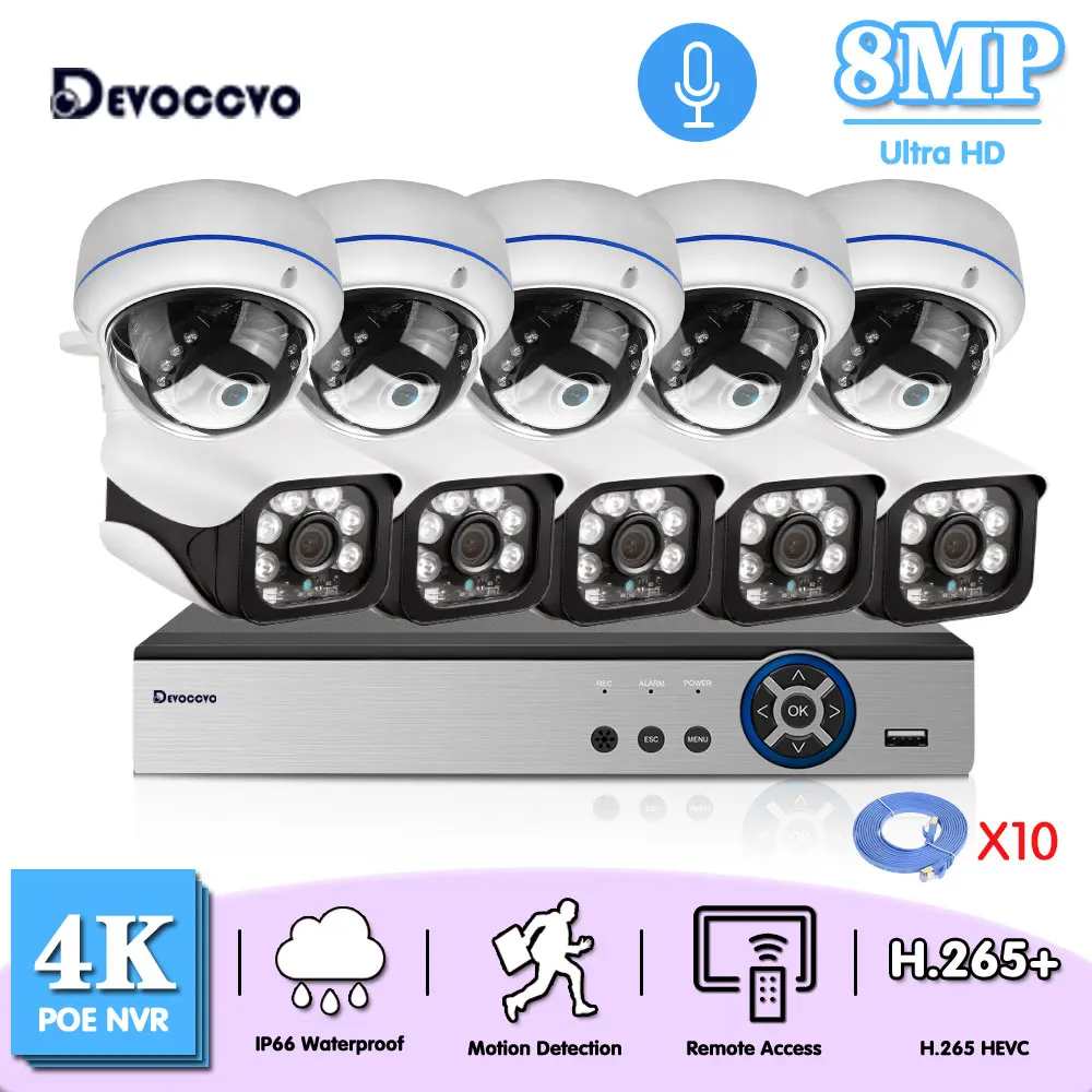 

8MP CCTV Camera System 8CH H.265 4K Ultra HD POE NVR Kit Audio Record Outdoor Waterproof Video Surveillance IP Camera Set 10CH