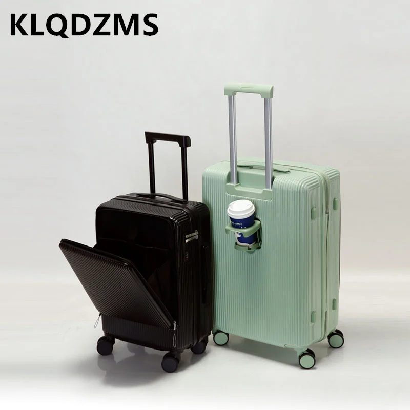

KLQDZMS ABS+PC Cabin Luggage Front Opening Laptop Boarding Case USB Charging Trolley Case 20"22"24"26 Inch Rolling Suitcase