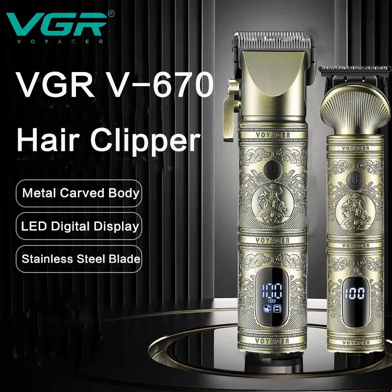 

VGR V-670 Hair Clipper Cordless Rechargeable Electric Hair Clipper LED Display Professional Trimmer Metal Housing V-670 Shaver