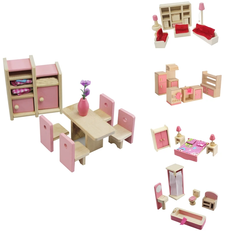 

1 Set Delicate Kids Pretend Role Wooden Toy Dollhouse Miniature Children's Educational Toy House-Drop Ship