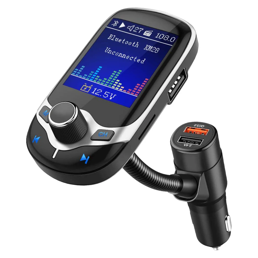 

Bluetooth FM-трансмиттер, экран 1,8 дюйма, беспроводной приемник, автомобильный комплект, быстрая зарядка, напряжение, чтение, громкая связь