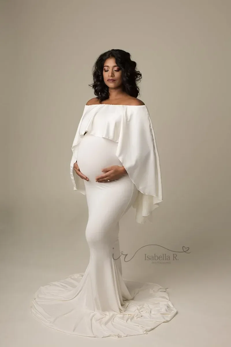 

2023 Photography Cape and Dress Sets Pregnancy Maternity Dresses Photoshoot Fitting Stretchy Pregnant Long Maternity Dress