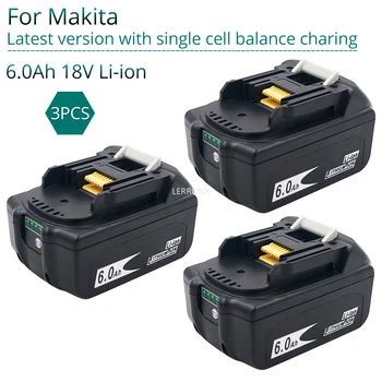 마키타 BL1830 BL1840 BL1850 밸런스 충전용 리튬 전동 공구 교체 배터리, 최신 버전 BL1860, 18V, 6.0Ah, 3 개