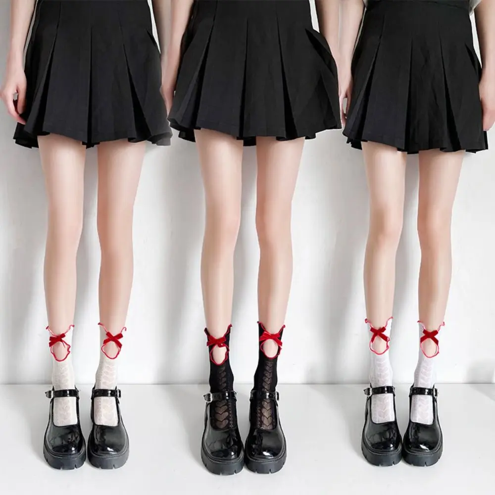 

Ажурные женские носки в стиле "Лолита", милые анисентные кружевные носки в китайском стиле с бантом, сетчатые Чулочные изделия Jk для девочек