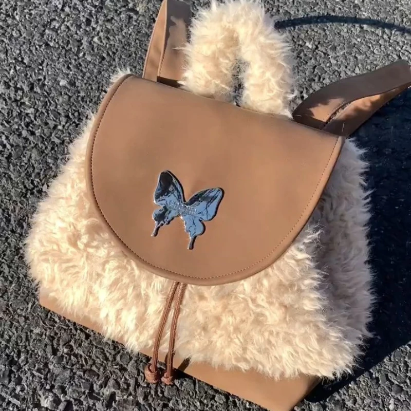 Xiuya Fashion Plush Backpack for Women Butterfly Applique Brown Cute Handbag New Fresh Sweet College Style Designer Shoulder Bag
Xiuya Fashion Plush Backpack for Women Butterfly Applique Brown Cute Handbag New Fresh Sweet College Style Designer Shoulder Bag
