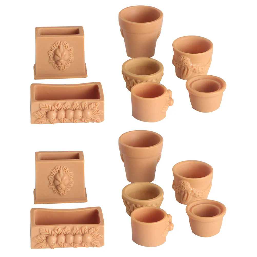 

14 Pcs Mini Simulation Flower Pot Dollhouse Accessories Miniature Plant Pots Plants Suite Resin Decoration Small Child Vase