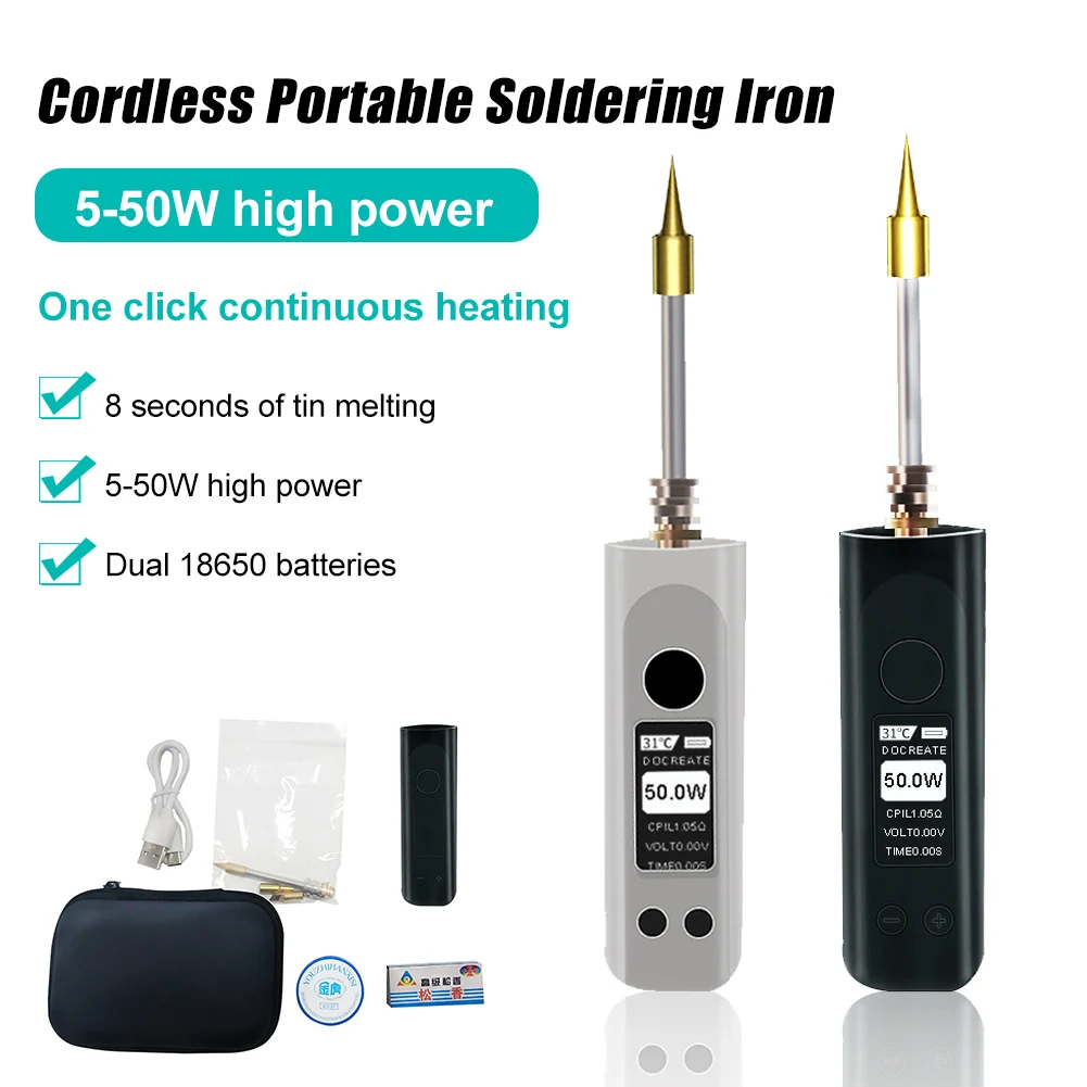 Cordless Portable Soldering Iron Kit USB Rechargeable Electric Soldering Irons 5-50W High Power Intelligent Soldering Iron Kit
Cordless Portable Soldering Iron Kit USB Rechargeable Electric Soldering Irons 5-50W High Power Intelligent Soldering Iron Kit