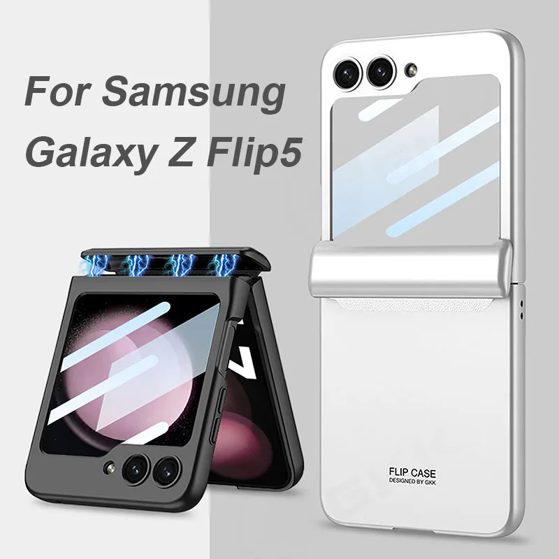 

GKK Magnetic Hinge PC Hard Case For Samsung Galaxy Z Flip 5 5G Back Screen Glass Matte Protective Cover For Galaxy Z Flip5 Case