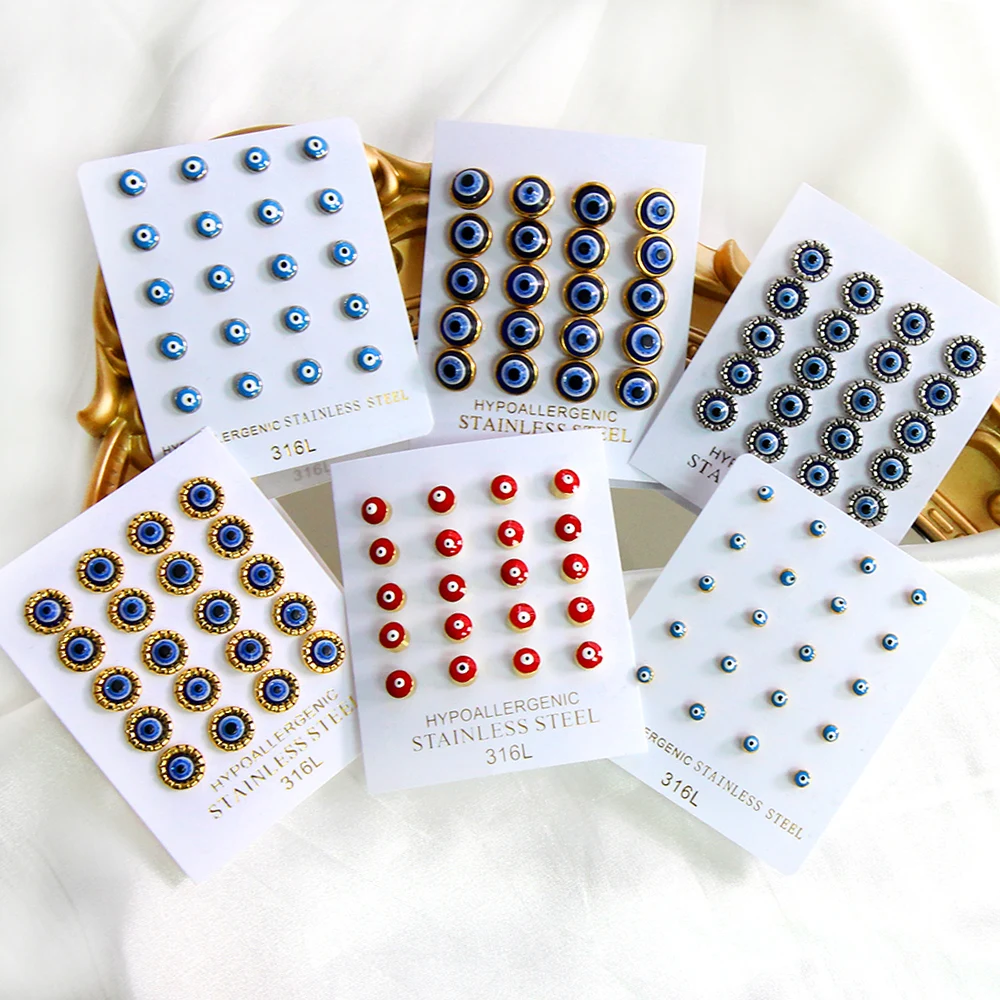 10 Pairs Stainless Steel Earings for Women Blue Enamel Turkish Eyes Studs Earrings Bulk Sale Evil Eye Wholesale серьги гвоздики
10 Pairs Stainless Steel Earings for Women Blue Enamel Turkish Eyes Studs Earrings Bulk Sale Evil Eye Wholesale серьги гвоздики