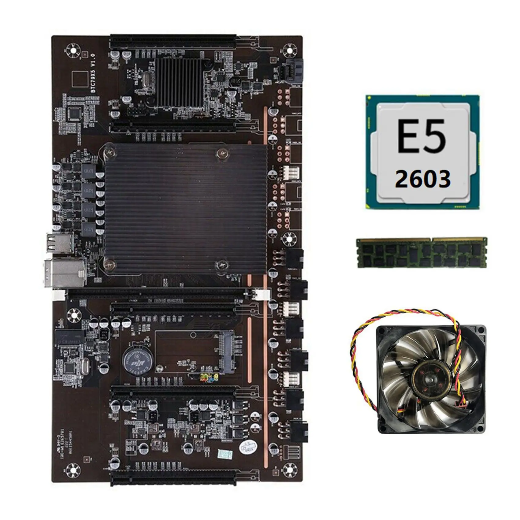 

X79 H61 BTC Miner Motherboard LGA 2011 Support 3060 3070 3080 Graphics Card with E5 2603 CPU+RECC 4G DDR3 RAM+Fan