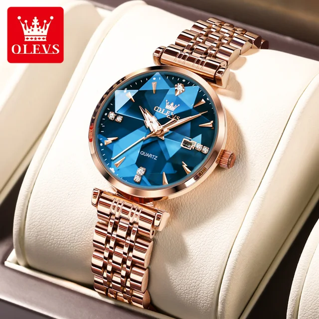 OLEVS-Montre à Quartz Étanche pour Femme, Nouvelle Montre de Luxe Originale, Tendance, Lueur, Incrustation de Diamant, Date 1