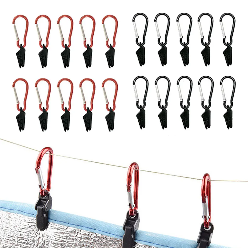 

10pcs Portable Tent Awning Fixing Clamp Grip with Carabiner Hook Windproof Tarpaulin Plastic Wind Rope for Outdoor Camping