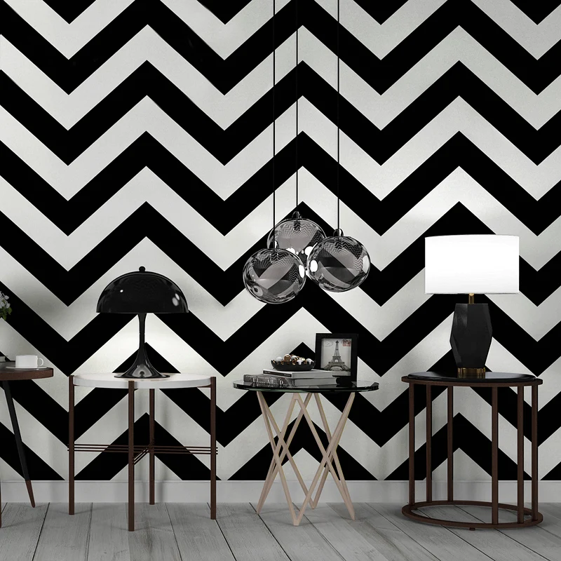 

Geometric 3D Wave Stripe Wall Papers Black White Waterprof Wallpapers for Walls Roll Bedroom Living Room Backdrop Clothes Shop