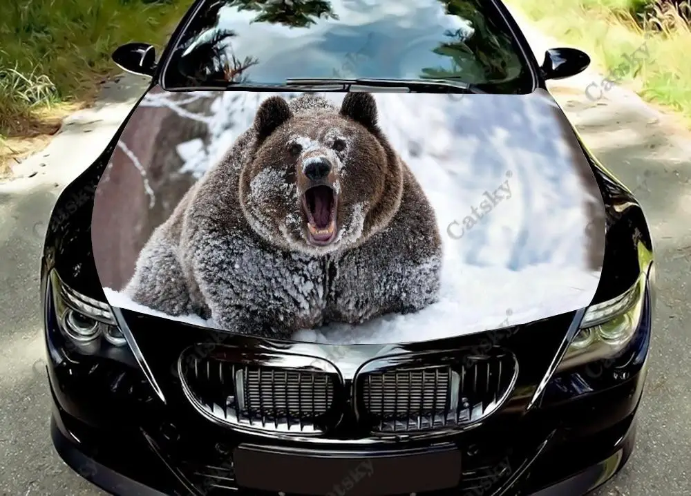 

Winter Snow Grizzly Bear Car Hood Protect Vinly Wrap Sticker Decal Auto Accessories Decoration Engine Cover for Off-road Pickup