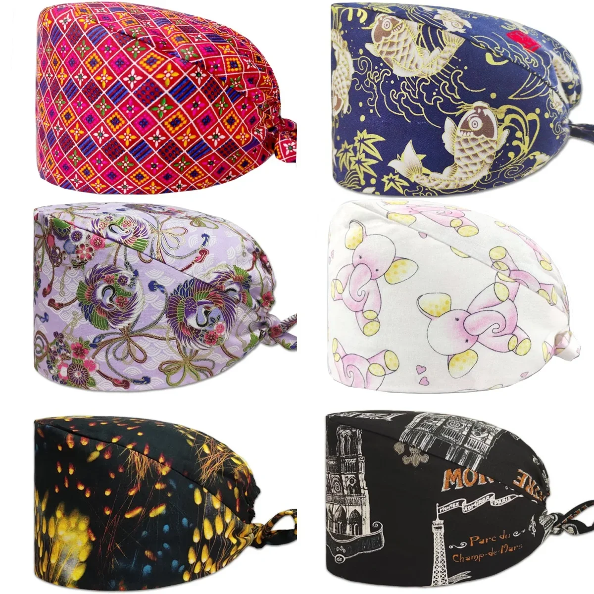 

Pet Grooming Nursing Work Hats Lab Flower Print Scrub Hat Wholesale Women's Cotton Scrubs Caps Weat-absorbent Elastic Section