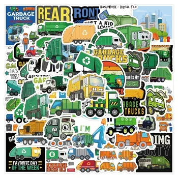 재미있는 만화 쓰레기 트럭 엔지니어링 차량 어린이 스티커, 노트북 스크랩북 장식 스티커, 어린이 장난감, 10 개, 60 개