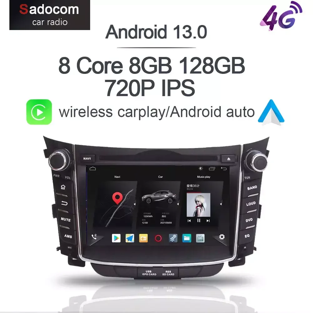 

IPS DSP Android 13.0 8 Core 8GB RAM 128G Car DVD Player For Hyundai I30 2011 - 2017 Glonass Map autoradio car radio 5.0 PX6