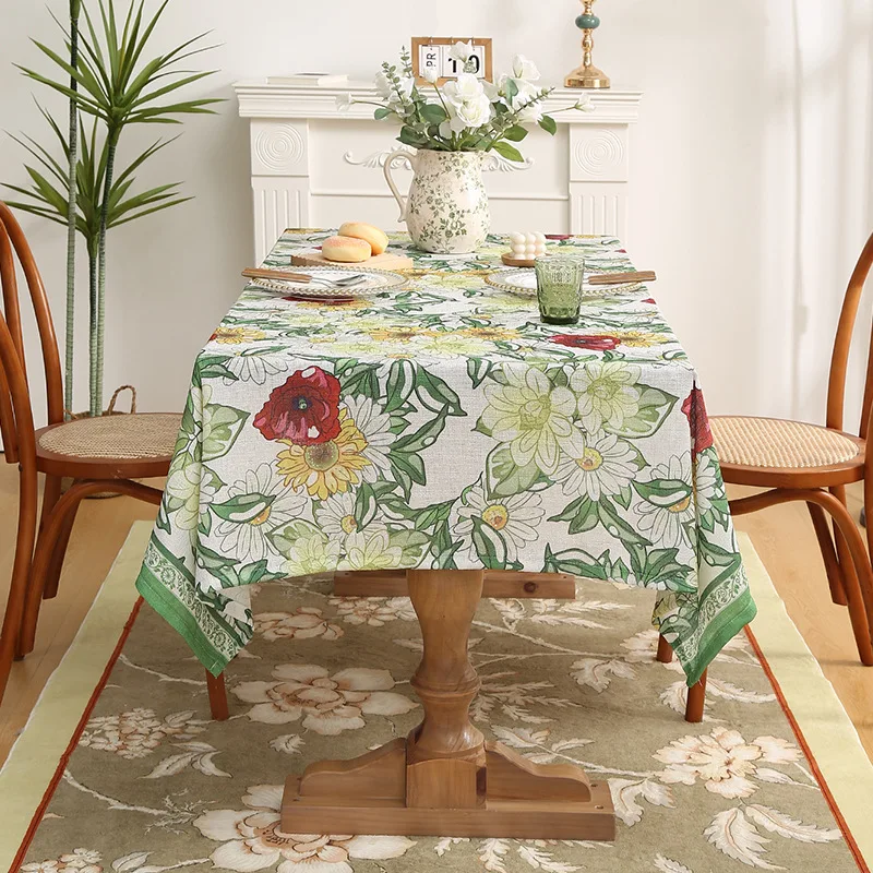 

Plant Printed Cotton and Linen Tablecloth Home Thickened Dustproof Tabletop Cover Hotel Rectangular Decorative Table Cloth