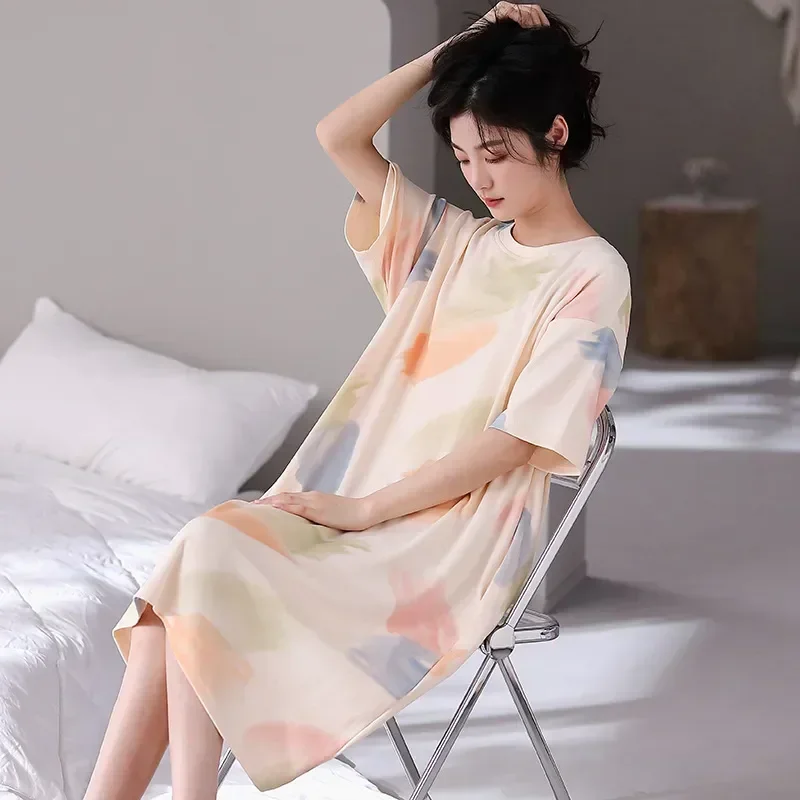 

Section Net Home Large Mid-length Size ins Nightdress Female Red Loose Thin Student Cute new Service Short-sleeved Summer