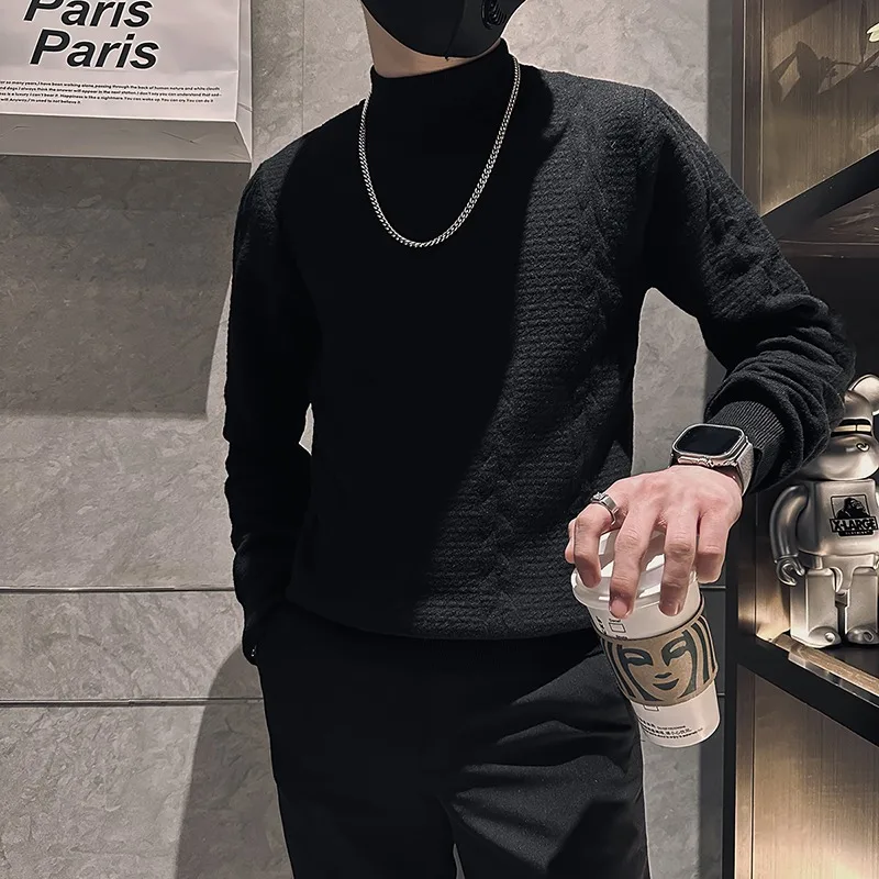 High-quality Solid Color Jacquard Sweaters Men's Autumn High Collar Slim Casual Knitted Pullovers Social Knitwear Men Clothing
High-quality Solid Color Jacquard Sweaters Men's Autumn High Collar Slim Casual Knitted Pullovers Social Knitwear Men Clothing
