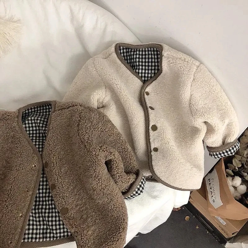 Winter Autumn Children's thickened warm jacket baby kids Boys girls Plaid Wool Korean jackets on both sides coats
Winter Autumn Children's thickened warm jacket baby kids Boys girls Plaid Wool Korean jackets on both sides coats