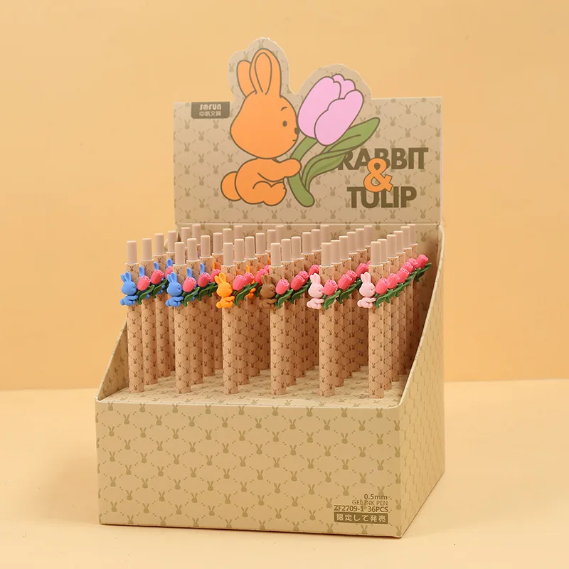 

36PCS Tulip and rabbit combination element Tulip rabbit press neutral pen student supplies