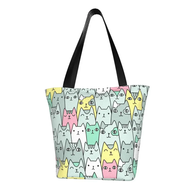

Fashion Cute Colorful Cats Shopping Tote Bags Recycling Kittens Canvas Groceries Shopper Shoulder Bag