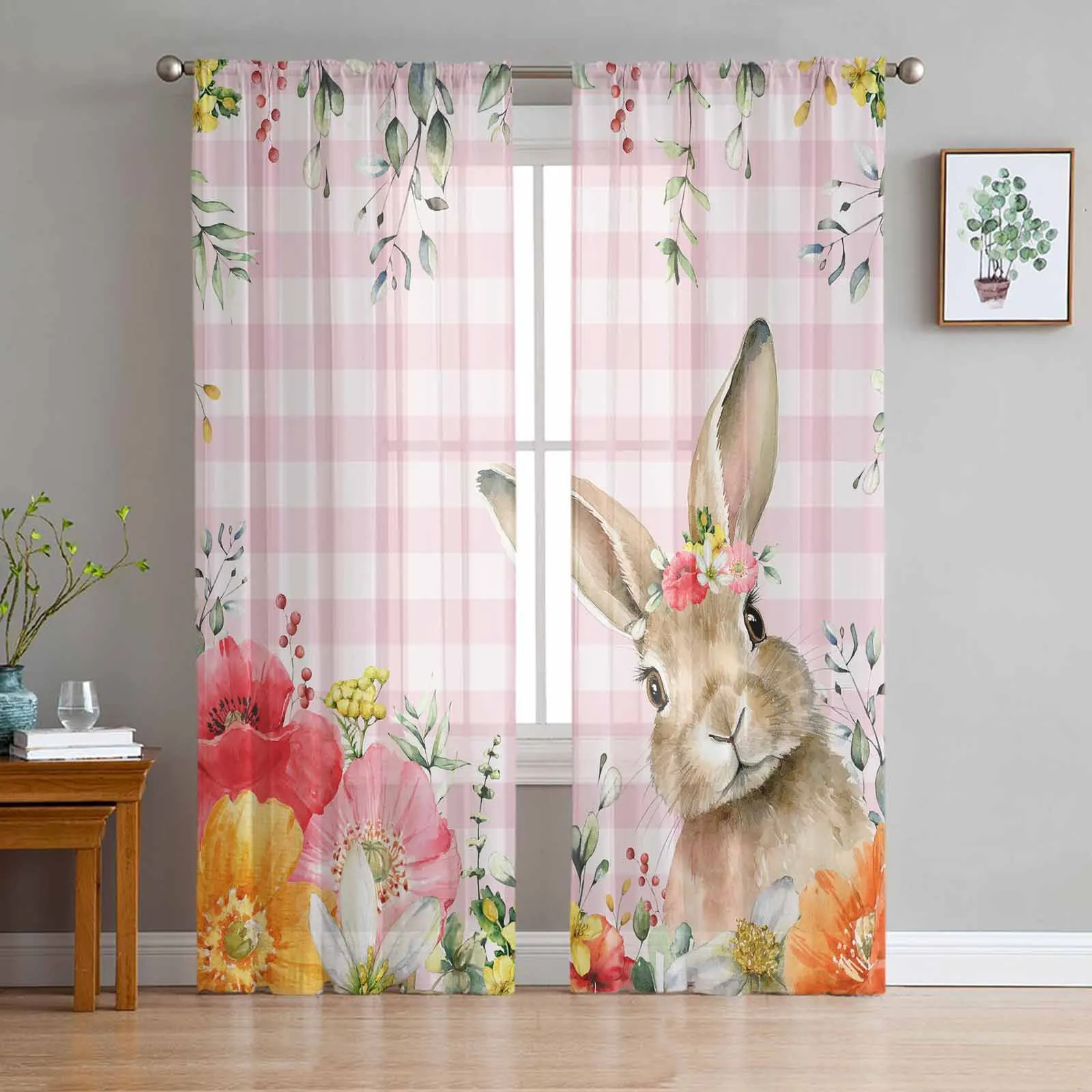 Easter Flowers Plants Leaves Easter Eggs Rabbit Pink Sheer Curtains Living Room Kitchen Decoration Tulle Voile Window Curtain
Easter Flowers Plants Leaves Easter Eggs Rabbit Pink Sheer Curtains Living Room Kitchen Decoration Tulle Voile Window Curtain