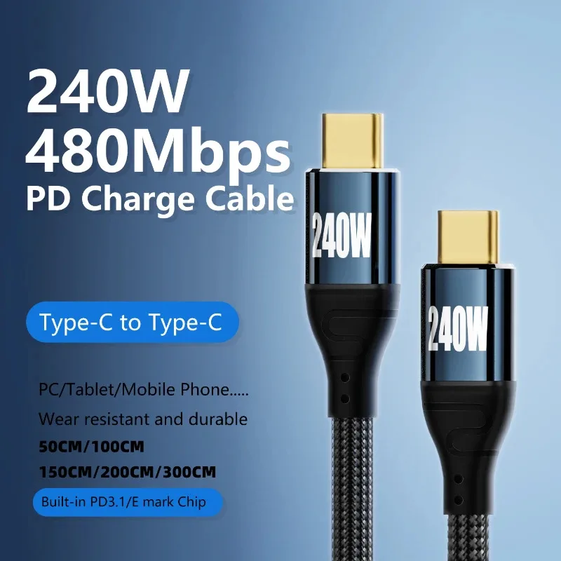240W Type C to Type C 3m Fast Charge Cable Male-To-Male Pd Data Cable for Tablet Pc Phone Camera PS5 Transmission Charging Cable
240W Type C to Type C 3m Fast Charge Cable Male-To-Male Pd Data Cable for Tablet Pc Phone Camera PS5 Transmission Charging Cable