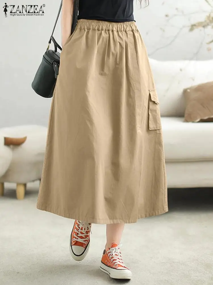 Casual Loose Solid Jupes ZANZEA Women Cargo Midi Skirts 2024 Vintage Big Pockets Faldas Spring Elastic Waist Skirts Streetwear
Casual Loose Solid Jupes ZANZEA Women Cargo Midi Skirts 2024 Vintage Big Pockets Faldas Spring Elastic Waist Skirts Streetwear