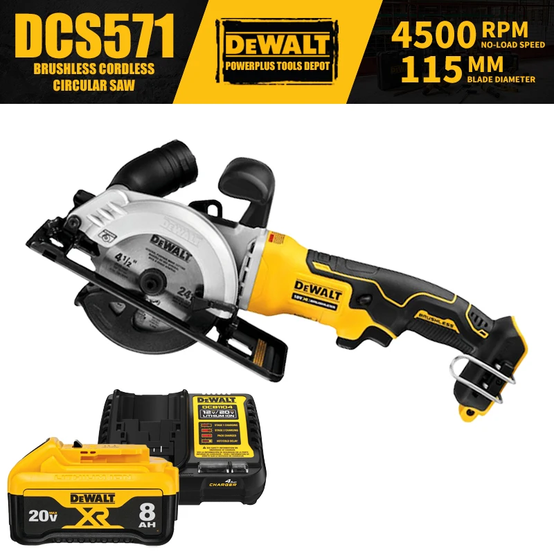 

Набор DEWALT DCS571, бесщеточный, компактный, 115 мм (4-1/2 дюйма) Циркулярная Пила 18 в электроинструменты ATOMIC™4500 об/мин с зарядным устройством