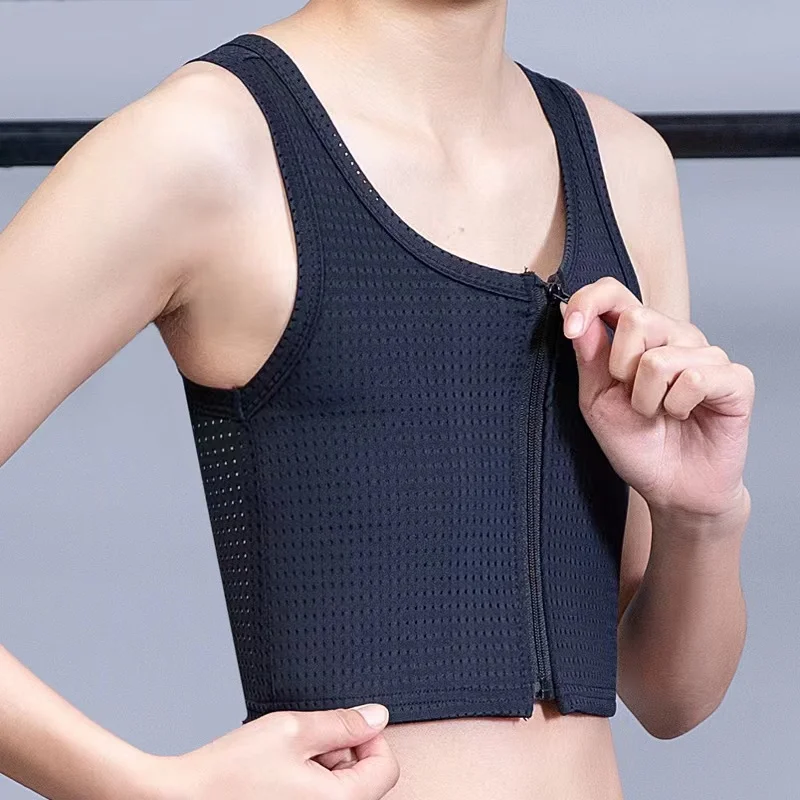 Flat Breast Slim Shaper FTM Lesbian Breathable Mesh Undershirt S XL