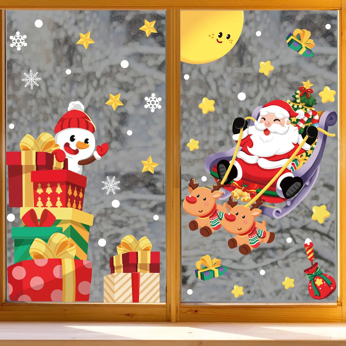 

2 Sheets/set Christmas Window Decorations 2024 Santa Clings Stickers Snowman Reindeer Snowflake Decals 2023 Home Supplies