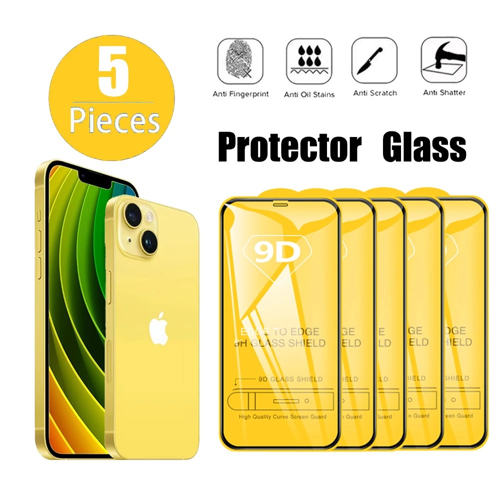 

5PCS 9H Hardness Tempered Glass For iPhone14 13 12 11 Pro Max Screen Protector For IPhone X XR XS Max 7 8 Plus Film