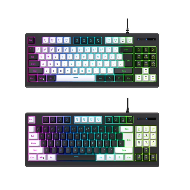

Compact 87 Keys USB Corded Thin Film RGB Backlit Keyboard Two Color Injections Keyboards for Office School Bedroom