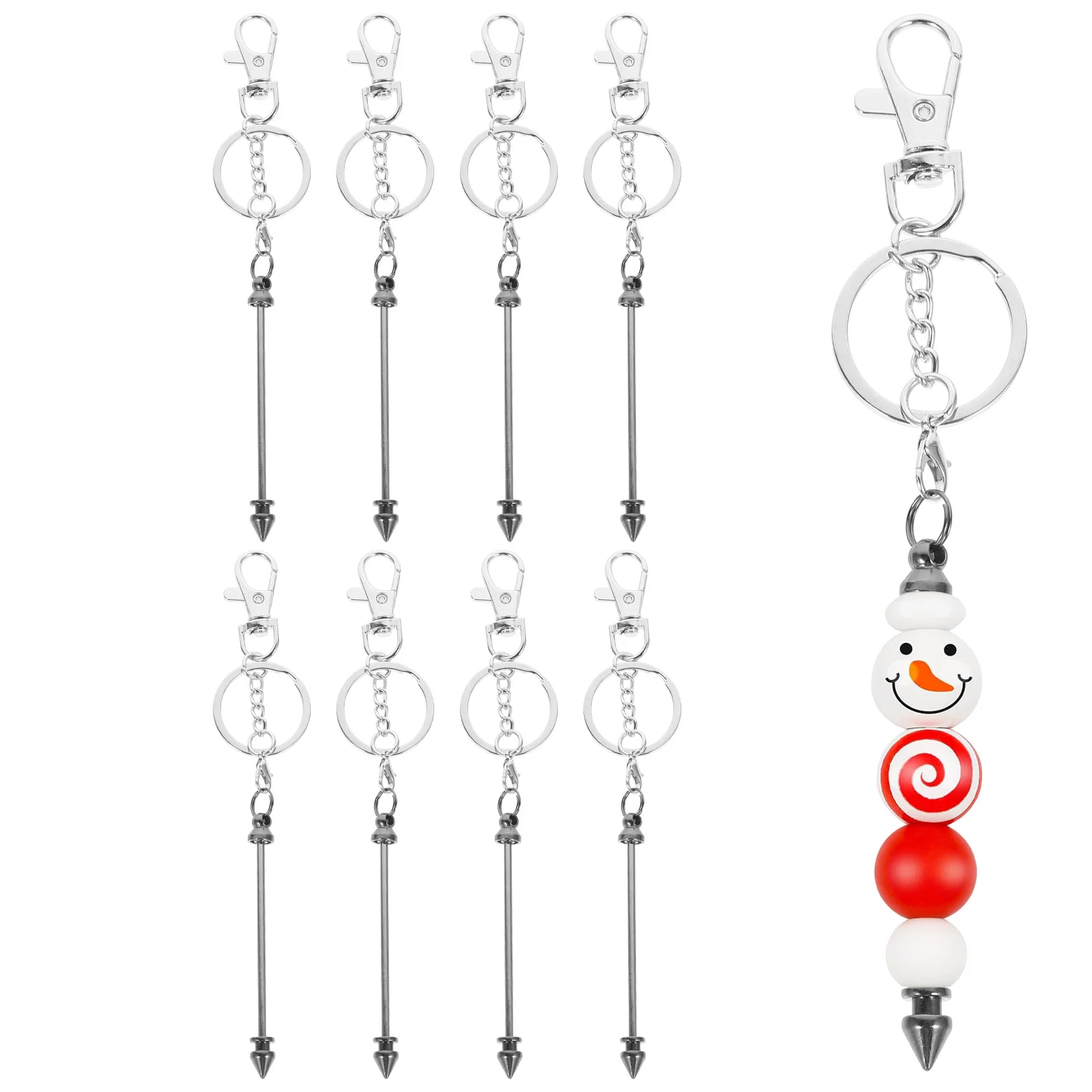 

8 Pcs Beaded Keychain Fob Bars DIY Beading Keychains Bags Portable Ring Metal Reusable Beadable