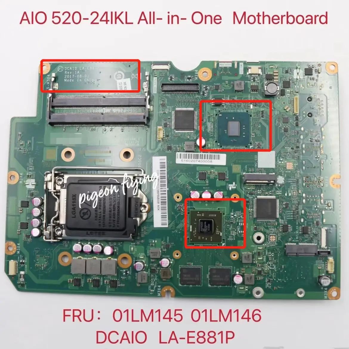 

For Lenovo AIO 520-24IKL All-in-One Motherboard Kaby Lake-S B250 R17M 2G Number LA-E881P FRU 01LM145 01LM146