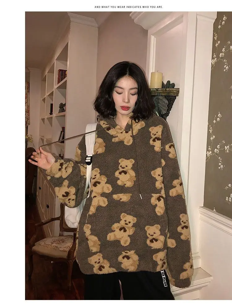 Spring and Autumn Bear Hooded Sweatshirt for Men and Women, Thick and Loose Korean-style Design Couple's Lamb Wool Jacket y2k
Spring and Autumn Bear Hooded Sweatshirt for Men and Women, Thick and Loose Korean-style Design Couple's Lamb Wool Jacket y2k