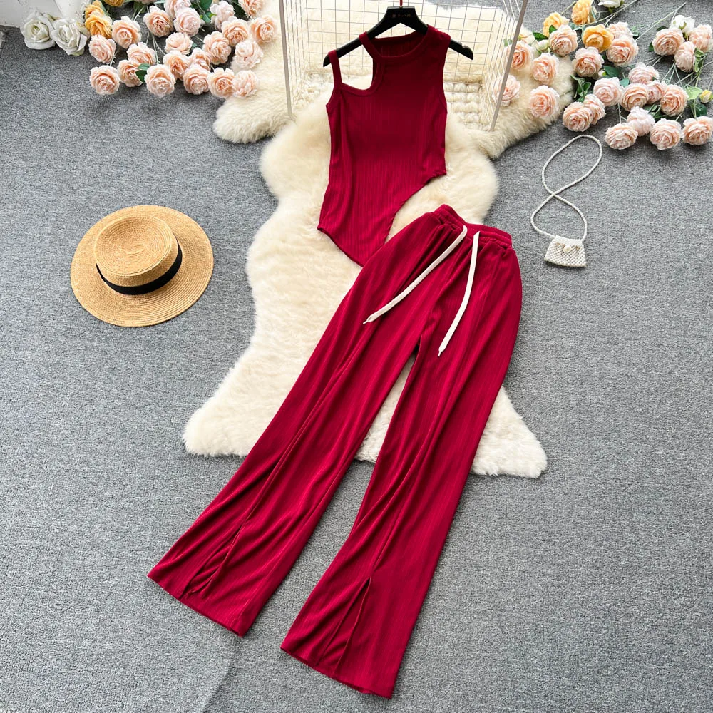 Summer Irregular Slim Fit Open Waist Sleeveless T-shirt Top Split Casual Wide Leg Pants
Summer Irregular Slim Fit Open Waist Sleeveless T-shirt Top Split Casual Wide Leg Pants