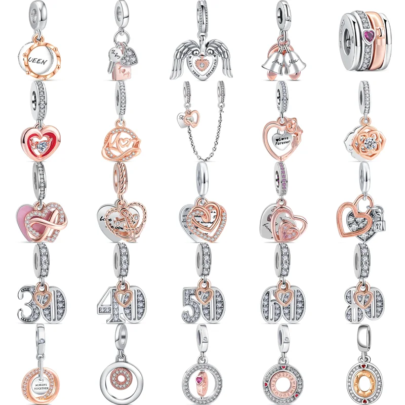 

925 Sterling Silver Two-tone Eternal Heart Spinnable Circle Forever Love Pendant Fine Beads Fit Original Pandora Charms Bracelet