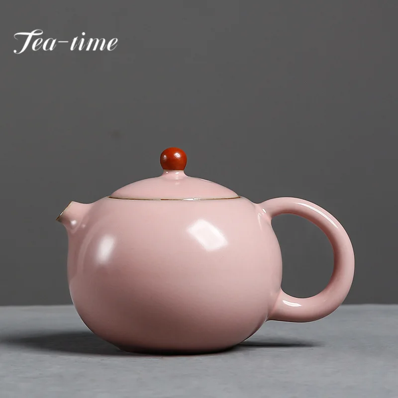 

190ml Boutique Powder Glazed Ceramic Teapot Handamde Ru Kiln Porcelain Xishi Pot Sakura Pink Kettle Kung Fu Teaset Craft Gifts