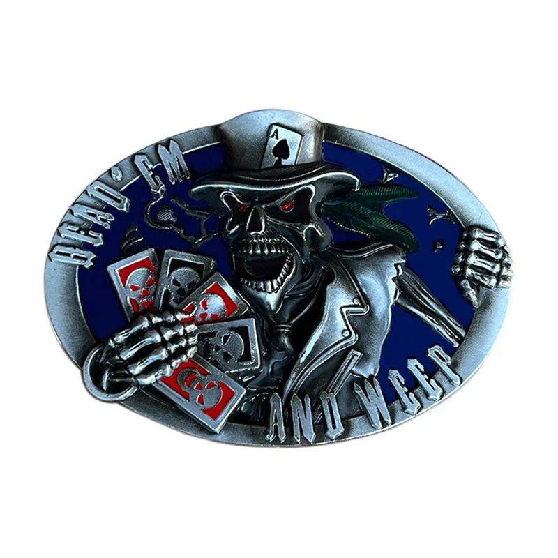 

Skull playing card belt buckle Western style