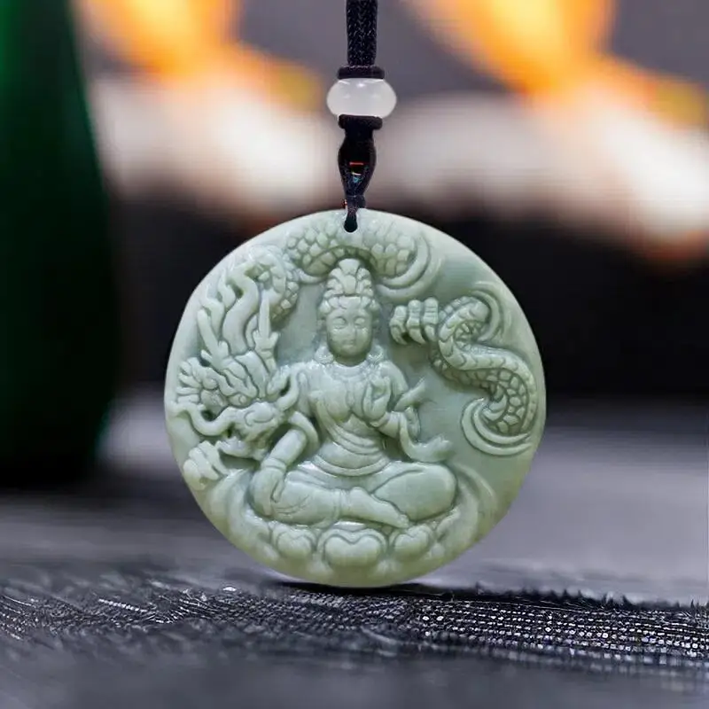 

Зеленый кулон из натурального нефрита Гуаньинь ожерелье китайские Подарки для женщин и мужчин подарок натуральный камень резные ювелирные изделия аксессуары амулет