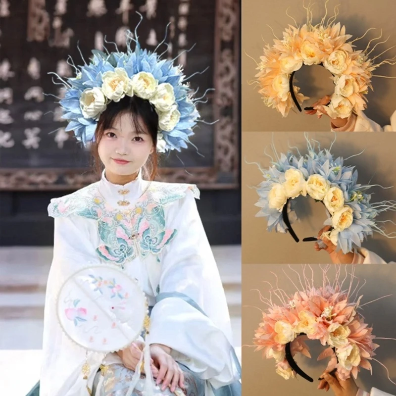 

Ethnic Bridal Headband Hair Wreath Florals Wedding Flower Headband Hair Hoop Hairband Women Hair Accessory
