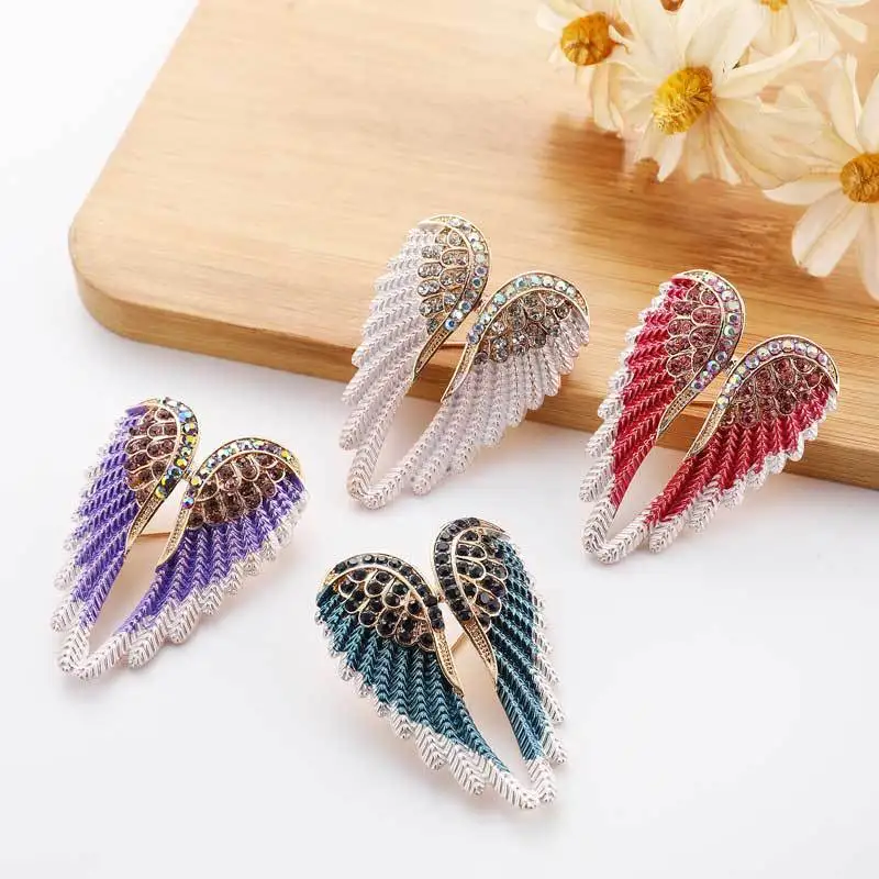 

Valentine's Day Brooch Classic Rhinestone Angel Wings Brooch Pins Sparkling Jewelry Gift Feather Design Brooches Costume Decor