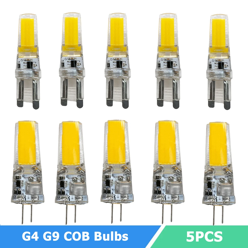 

5PCS G4 G9 COB Bulbs 3W 6W Dimmable LED COB Light 12V 220V Silicone Lamp Warm/Cool White LED Lamp for Home Chandelier Lighting