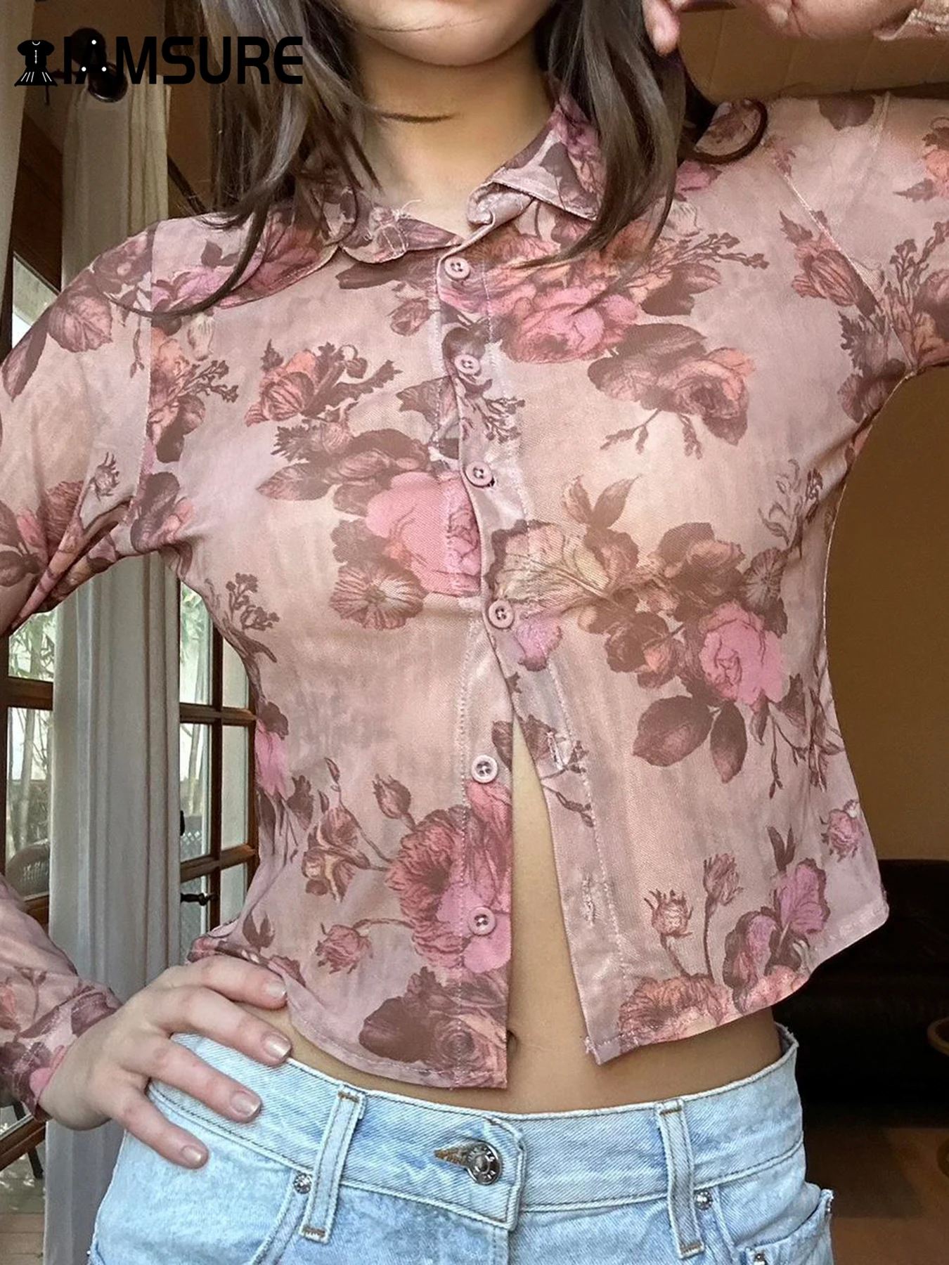 IAMSURE Casual Floral Printed Mesh Blouse See Through Slim Turn-Down Collar Long Sleeve Tees Women 2024 Summer Spring Fashion
IAMSURE Casual Floral Printed Mesh Blouse See Through Slim Turn-Down Collar Long Sleeve Tees Women 2024 Summer Spring Fashion