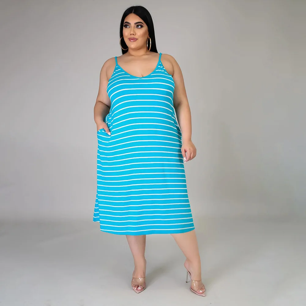 Plus Size Women's Clothing Striped Print Sling Loose Ladies Long Dress Fashion Casual 3XL 4XL 5XL Oversized
Plus Size Women's Clothing Striped Print Sling Loose Ladies Long Dress Fashion Casual 3XL 4XL 5XL Oversized