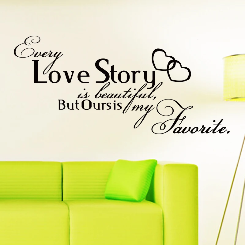 

Art Design home decoration vinyl Love Story Wall sticker removable house decor Romantic PVC English words character Decal