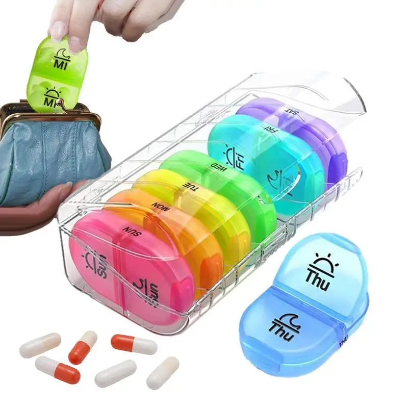 

Weekly Portable Travel Pill Cases Box 7 Day Am Pm Pill Organizer Vitamin And Medicine Box with Double Compartments Fish Oils